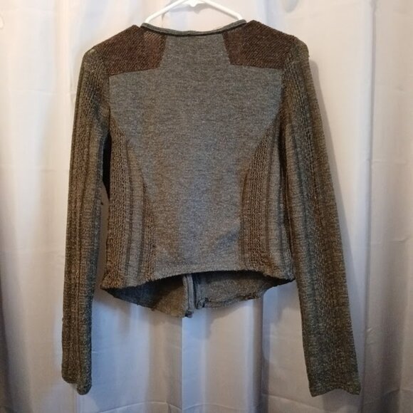 MISS ME Designer Cardigan Sweater women XS Gray Green Brown Crochet & knit ZipUp - Picture 6 of 10